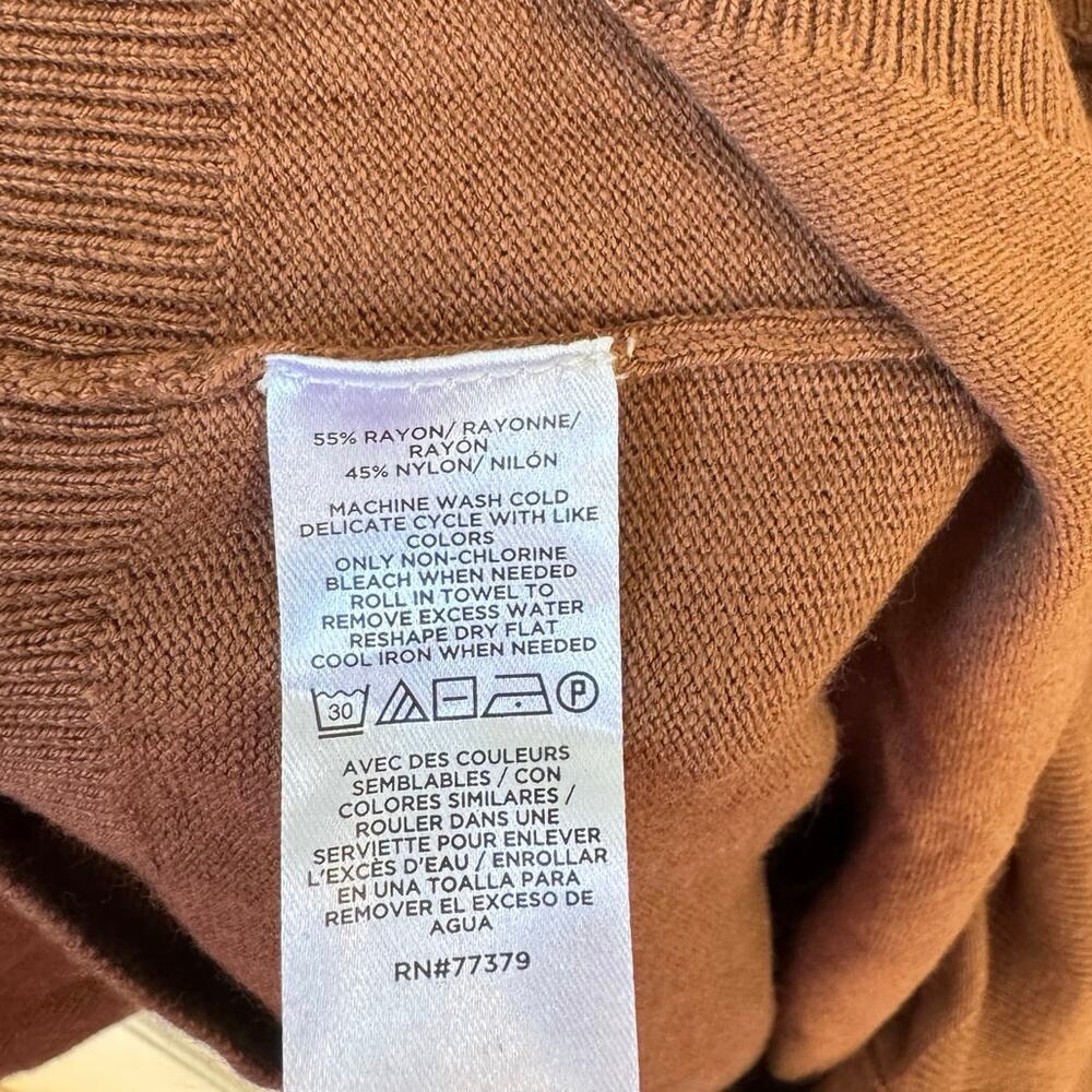 ANN TAYLOR Short Sleeve Sweater Roll Neck Knit Top Burnt Sienna Brown Sz Medium - Picture 8 of 9